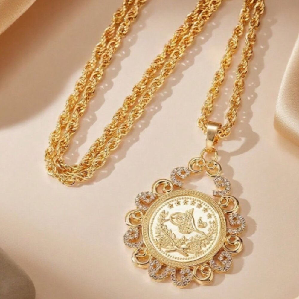 New Gold-Plated Turkish Ottoman Coin Pendant Necklace